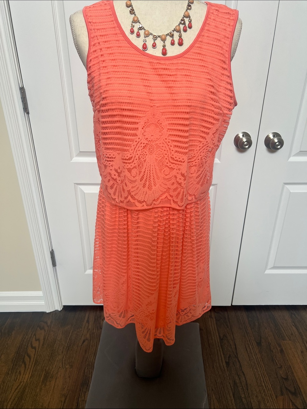 ECI Coral Lace Overlay Tank Dress